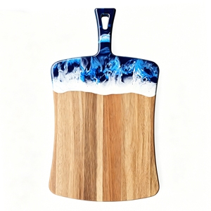 Planche à découper en résine et bois d'acacia motif vague océanique avec poignée pour la décoration de cuisine - Product Image 1