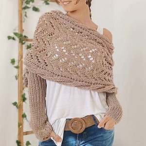 New Design Fashion Knitted <b>Shawls</b> with Elongated Double Sleeves Comfortable Hollowed Out Travel <b>Wrap</b> for Women YHK0041 - Product Image 4