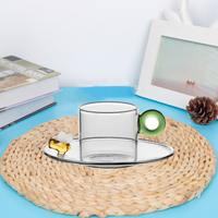 Vente en gros de tasses à espresso et à jus en verre 3D personnalisées faites à la main avec soucoupe