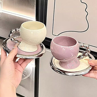 Taza de café de cerámica con forma de lazo 3D creativa, taza de café de lujo nórdica con logotipo personalizado, taza de leche de porcelana con posavasos