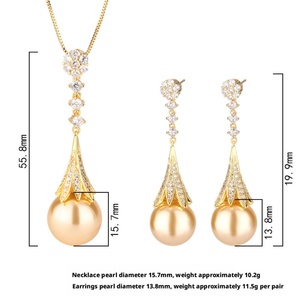 Wholesale Vintage Fashion Eco-friendly Copper 16-14mm Gold Pearl Tassel Necklace <b>Earrings</b> <b>Set</b> Pearl Jewelry <b>Set</b> for Women - Product Image 3