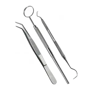 Kit de exame oral kit descartável, kit de teste dental de aço inoxidável de alta qualidade, conjunto de sonda básico, com pinças espelhadas