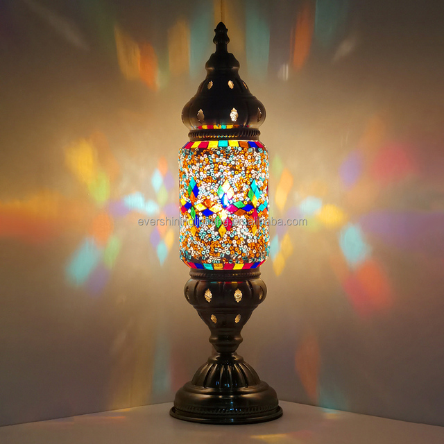 Marrakech Multi Colors Moroccan Style Turkish Cylinder Mosaic Glass Table Lamp