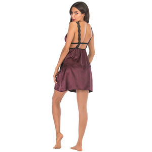 Robe de nuit en Satin de soie <span class=keywords><strong>pour</strong></span> femmes, vêtements de nuit Sexy, col en V, dos nu, une pièce, nouvelle collection - Product Image 6