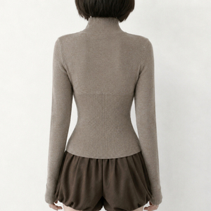 Women's <b>Zip</b> <b>up</b> Chunky Knit <b>Cardigan</b> Solid Color Slim Fit Casual Fall Winter Open Front Stand Collar Long Sleeve Sweater - Product Image 4