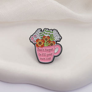 Pin de Esmalte con Diseño de Taza y Flores, Joyería de Regalo para el Autocuidado y la Concienciación sobre la Salud Mental - Product Image 3