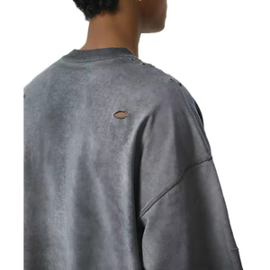 <span class=keywords><strong>T</strong></span>-shirt 100% Cotone con Logo Personalizzato, Lavaggio Acido, Design con Fori Strappati e Anello Metallico, Modello Oversize per Uomo - Product Image 3