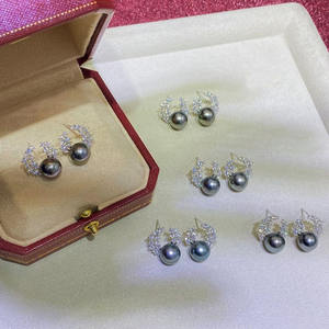 Boucles <span class=keywords><strong>d</strong></span>'oreilles en <span class=keywords><strong>argent</strong></span> 925 avec <span class=keywords><strong>perle</strong></span> <span class=keywords><strong>de</strong></span> <span class=keywords><strong>Tahiti</strong></span> vert paon 5A - Product Image 3