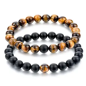 Longway Hot Ontwerp 8Mm Natuursteen Kraal Tiger Eye En Black Onxy Stone Paar Armband