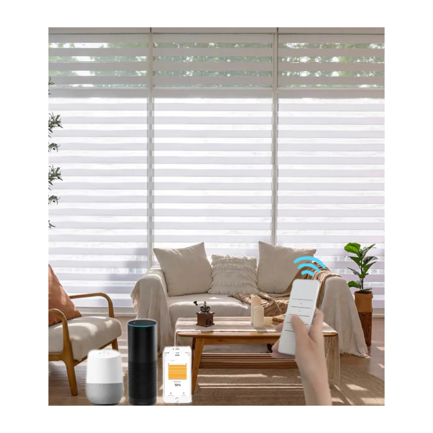 Automatic Blinds Motorized Day and Night Dual Layers Rechargeable Motorized Zebra Roller Blinds for Home, Office, Hotel