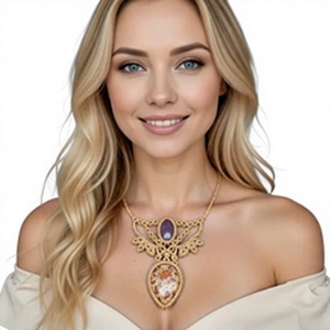 Collar con Colgante Solitario de Amatista Chapado en Oro, Joyería Clásica para Mujer, Regalo, Engaste de Bisel, Aleación, Macramé, Certificado IGI - Product Image 1