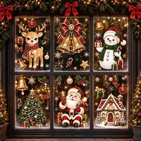 Pegatinas de Navidad para Ventanas, Elegantes Adornos de Joyería, Recortes de Ventana con Diseño de Muñeco de Nieve y Campana, Pegatinas Estáticas de Árbol de Navidad y Reno