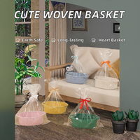 Petit panier de rangement en corde de coton tissée en forme de cœur, écologique, durable, panier cadeau mignon pour l'organisation et la décoration