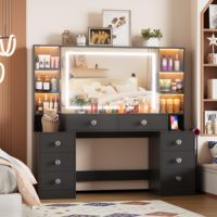 Table de maquillage de luxe moderne pour chambre à coucher avec miroir LED et tiroir lumineux, coiffeuse pour chambre
