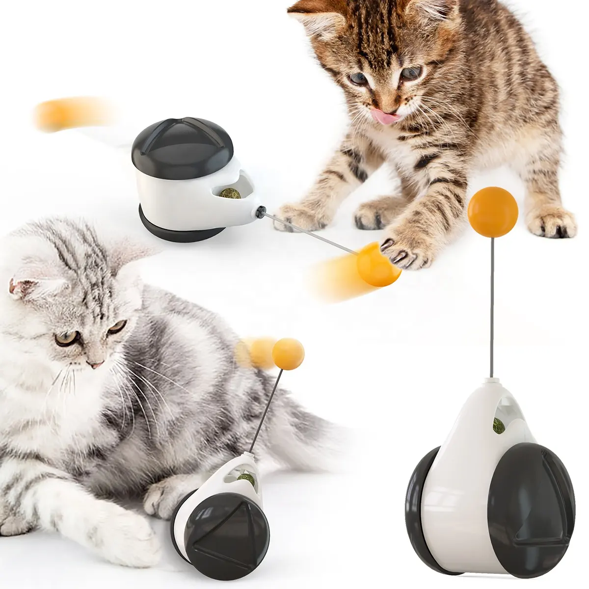 屋内猫のためのインタラクティブな猫のおもちゃキャットニップボール付き子猫チェイサーおもちゃタンブラーバランスホイールおもちゃ面白い猫スティックからかい