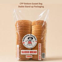 Sacs d'emballage pour pain en plastique CPP transparent de qualité alimentaire avec impression de logo personnalisé, sac à soufflet latéral pour supermarchés