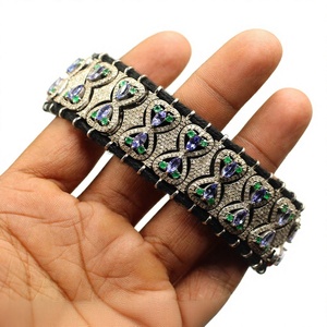 Bracelet en argent sterling 925 avec pierre précieuse naturelle Tanzanite Émeraude, diamant taillé unique, style vintage, cadeau de fiançailles et de mariage, rhodié - Product Image 1