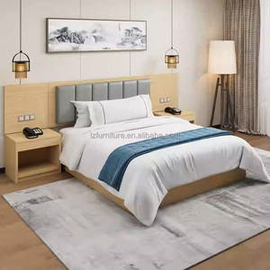 Commerical Furniture Hotel Bedroom Sets <b>Single</b> Twin <b>Wooden</b> <b>Bed</b> Frame With Upholstered Headboard Nightstands For 3 Star Hotels - Product Image 5