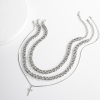 3 pcs/Set Chaînes épaisses en couches séparables avec pendentif croix Collier pour femmes Trendy Lady Daily Accessories Neck Fashion Jewelry
