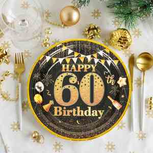 FDA Approved 60th Birthday Party Supplies 9-inch Round <b>Disposable</b> White Board 350gsm CMYK Disposal Paper <b>Plate</b> - Product Image 4