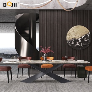 Mới mở rộng bộ sưu tập hình chữ nhật Bộ bàn ăn với khung thép không gỉ và ghế màu be hiện đại - Product Image 2