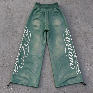 Pantalon de survêtement baggy personnalisé 100 % coton épais, délavé à l'acide, effet vieilli, double taille, coupe empilée - Product Image 2