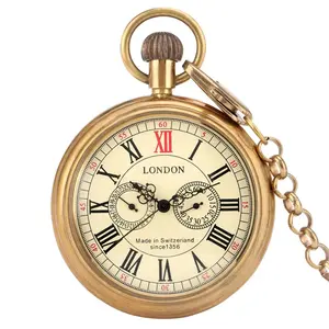 旧设计伦敦1856的24小时手动上弦机械计时手表无盖黄铜怀表
