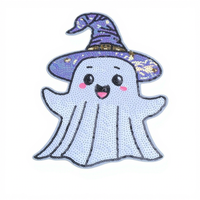 Grande écusson brodé à sequins, motif fantôme et citrouille d'Halloween, thermocollant, pour décoration de vêtements, en stock