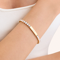 Pulsera de tenis de barra de acero inoxidable con PVD de oro de 18K, grabado personalizado, circonitas cúbicas brillantes, mensaje de nombre personalizado, joyería de moda para mujer