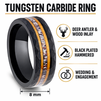Bague de mariage en carbure de tungstène noir martelé de 8 mm pour homme, incrustation bois et bois de cerf, vente en gros, bijoux de mode personnalisés OEM/ODM