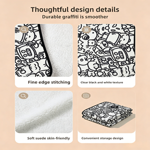 Manta de Colorear con Diseño de Redes Sociales para Compartir y Chatear - Manta de Felpa de Visón de 2 Capas con Diseño de Doodle para Aliviar el Estrés, Regalo para Generación Z - Product Image 4