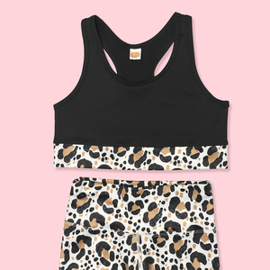 Vêtements pour enfants en gros : Ensemble de sport pour filles avec haut de yoga imprimé léopard et leggings de sport à taille haute - Product Image 3