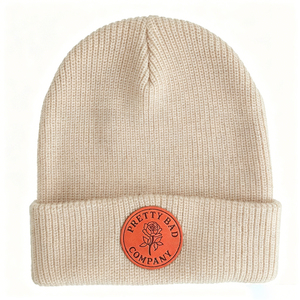 Custom 100% Merino Wool Knit Beanie Hat with Leather Patch, Ribbed Cuffed <strong>Winter</strong> Warm Skull <strong>Cap</strong> for Men &amp; Women - Product Image 5