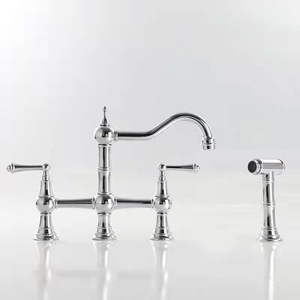 Robinet de cuisine en laiton avec douchette latérale, robinet de cuisine à 4 trous, double poignée - Product Image 4