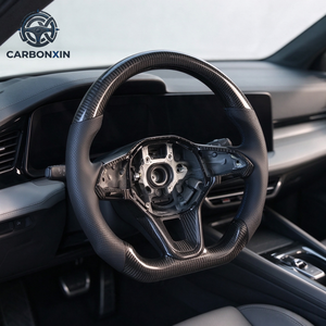 Volante Deportivo Personalizado de Cuero y Fibra de Carbono Forjada para VW Golf 8 MK8 R-line GTI con Alcántara, Sin Airbag - Product Image 5