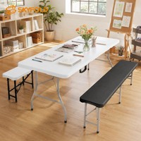 Table de repas rectangulaire pliable moderne et étanche de 6 pieds en plastique avec cadre en fer pour camping, salle de sport, hôpital, hôtel - Vente en gros