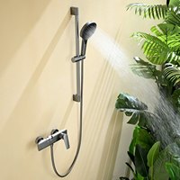 Mitigeur de douche apparent HONGDEC gris anthracite à 2 fonctions avec commande à clavier, levier unique, bec de sortie inférieur et douchette à main