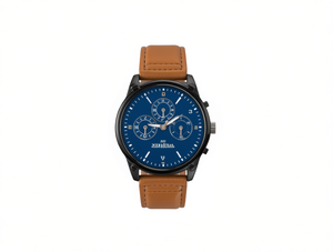 Orologio Intelligente Hyf da Uomo con Cinturino in Pelle, Cronografo, Cassa Rotonda in Acciaio Inossidabile, Quadrante Blu - Product Image 1