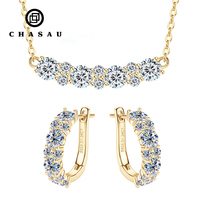 Ensemble élégant en argent 925 avec boucles d'oreilles clips rondes en moissanite de 4 mm et 2 mm et collier incurvé pour anniversaire