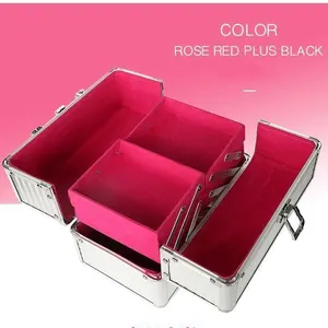 Factory Direct Sale Red Aluminum Makeup Train Case With Lock