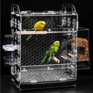 Atacado transportadora pássaro alimentadores do animal de estimação-Acrílico única forma da casa gaiola de pássaro com alimentador