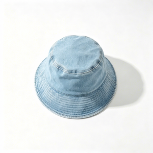 Washed Canvas Custom Logo Blank <b>Light</b> Blue Fisherman Bucket <b>Hat</b> Unisex Outdoor UV Protection OEM ODM Wholesale Image Style - Product Image 5