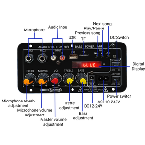 Amplificateur domestique D10-II 35W à sortie unique avec pour radio Bluetooth DC12V/24V AC220V USB TF double entrée micro et télécommande - Product Image 2
