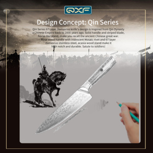 カスタマイズ 7点 67層 ダマスカス包丁セット 高品質木製ハンドル キッチンシェフナイフセット 木製ブロック＆ハサミ付き - Product Image 3