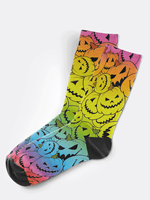 Chaussettes décontractées personnalisées OEM par sublimation, respirantes, à motifs fantaisie citrouille et chat noir, unisexe, livraison rapide en gros