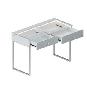 Cómoda Simple Moderna de 2 Cajones con Pierna de Hierro, Espejo de Vanidad, Silla, Panel de Estilo de Madera para Dormitorio, Hotel, Apartamento, Almacenamiento - Product Image 2