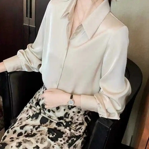 Camicia personalizzata da donna camicia di seta <span class=keywords><strong>bianca</strong></span> top da donna a manica lunga da ufficio in seta da donna in <span class=keywords><strong>raso</strong></span> - Product Image 2