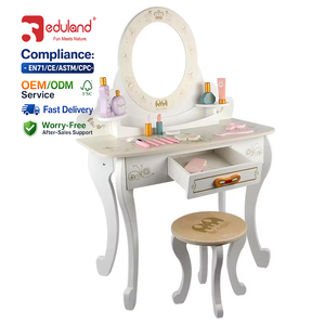 EDULAND OEM/ODM Juego de Maquillaje de Simulación de Belleza para Niñas, de Madera MDF, con Mesa y <span class=keywords><strong>Tocador</strong></span> Rosados - Product Image 2