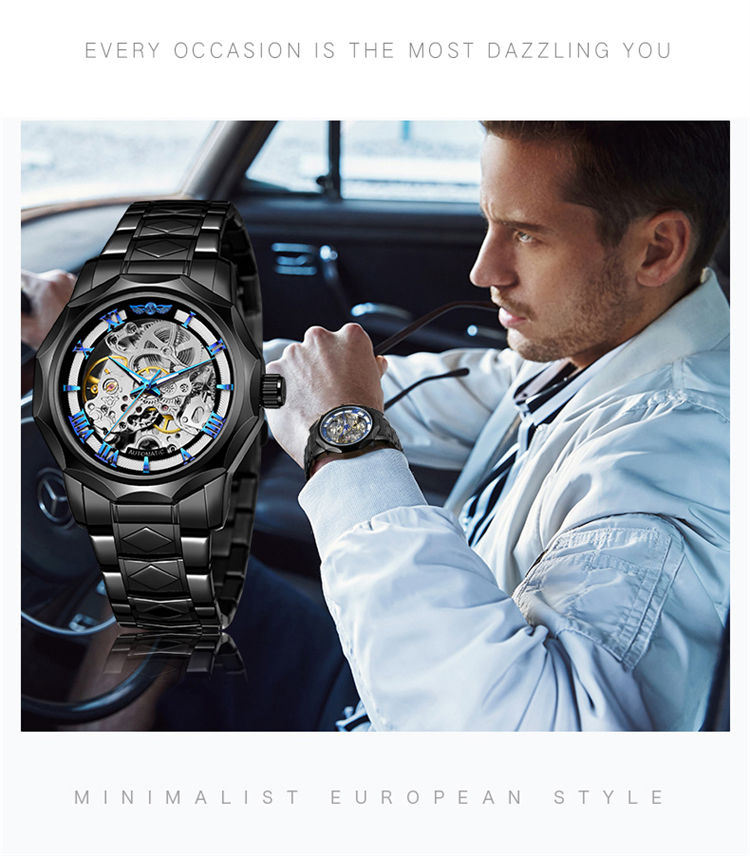 Классические китайские мужские механические часы WINNER 8249, классные водонепроницаемые повседневные наручные часы с ремешком из нержавеющей стали и полым корпусом