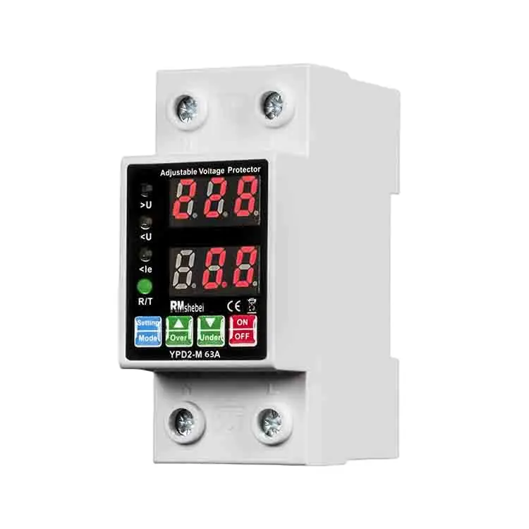 RMshebei 63A Dual Digital Display Circuit Breaker 220V over under Voltage Protector Moulded Case with 6ka Breaking Capacity